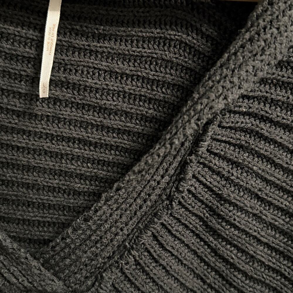 FREE PEOPLE Marlie Pullover Thick Black Sweater Polo Collared Sweater Size L - Picture 3 of 6